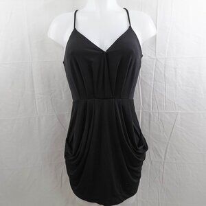 Women Mini Dress XS Black Draped Statement Party Evening Cocktail Flowy Knit
